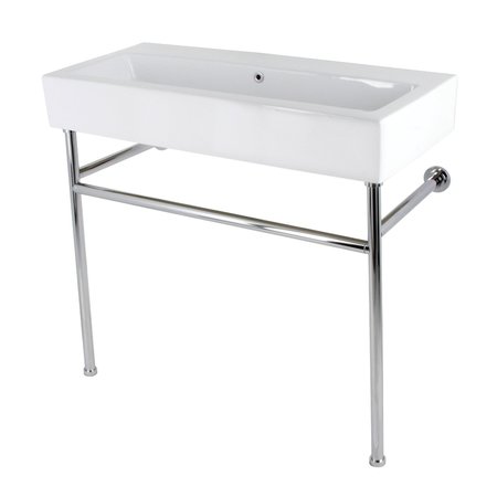 KINGSTON BRASS 39 Porcelain Console Sink with Stainless Steel Legs, WhitePolished Chrome VPB3917H1ST